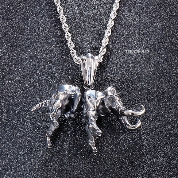 Mastodon Elephant Ghost Skeleton Skull 316 Stainless Steel Pendant 60cm Chain - Picture 7 of 11